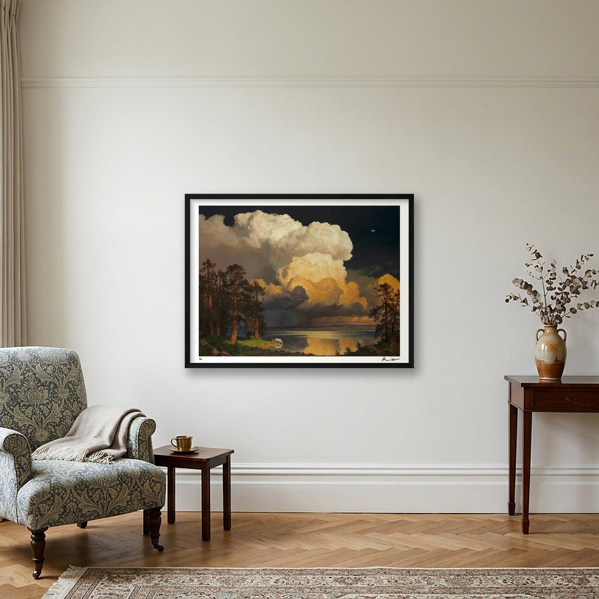 Dark Clouds Over Lake — 80×60cm, 31×24" Black Frame