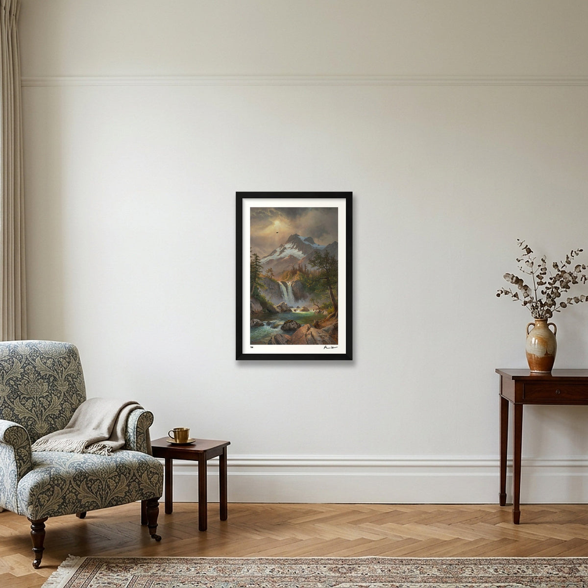 Waterfall In The Mountain — 30×45cm, 12×18" Black Frame