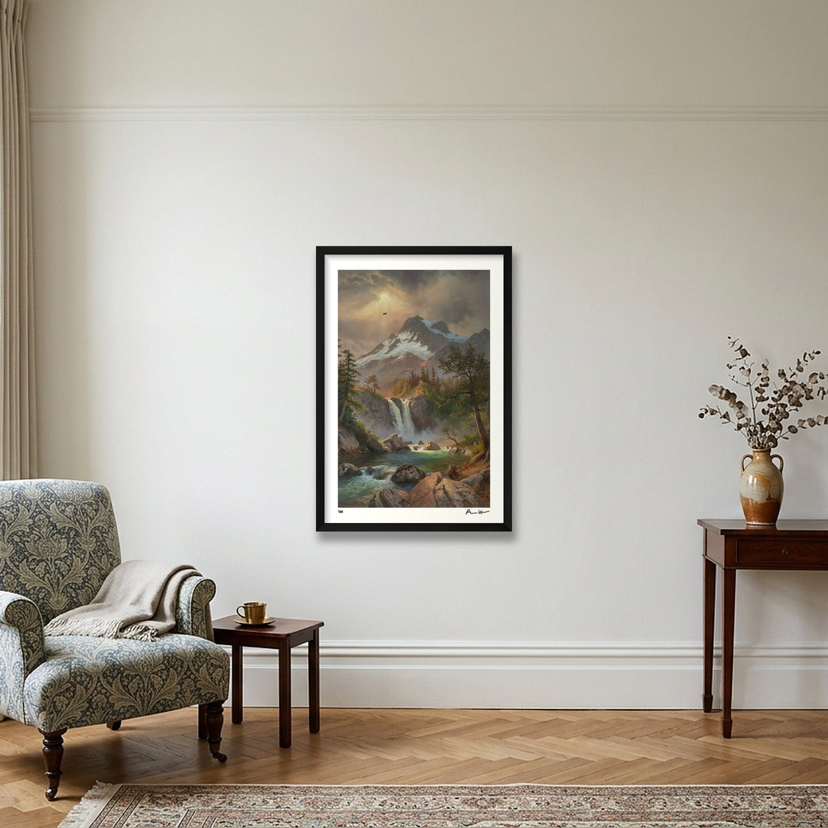 Waterfall In The Mountain — 40×60cm, 16×24" Black Frame
